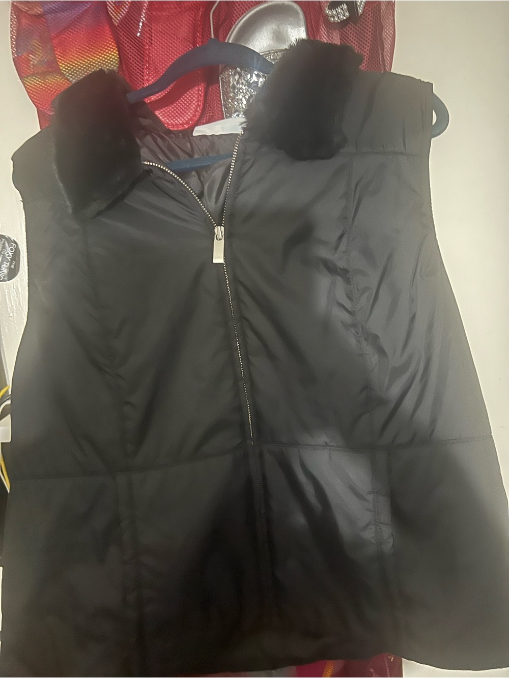Black Quilted Vest with Faux Fur Collar